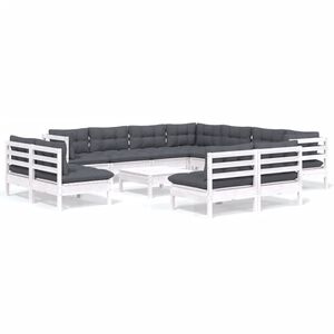 vidaXL Set mobilier grădină cu perne, 12 piese, alb, lemn masiv pin