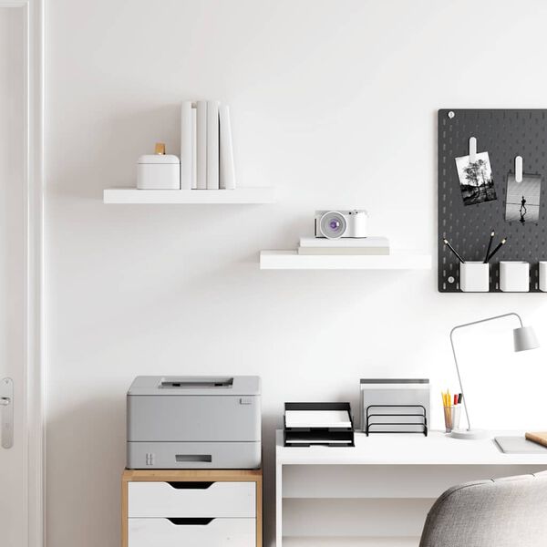 vidaXL Rafturi de perete, 2 buc., alb extralucios, 50x23x3,8 cm, MDF