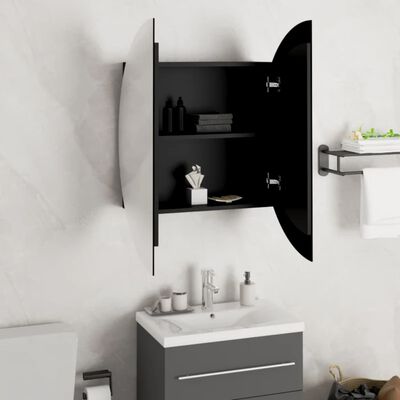 vidaXL Dulap de baie cu oglindă rotundă și LED, negru, 54x54x17,5 cm