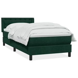 vidaXL Pat box spring cu saltea, verde &icirc;nchis, 80x220 cm, catifea