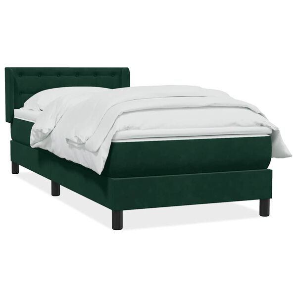 vidaXL Pat box spring cu saltea, verde &icirc;nchis, 80x220 cm, catifea