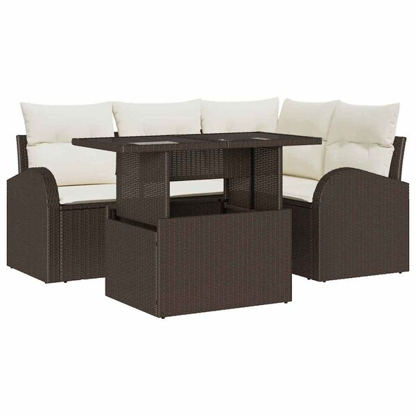 vidaXL Set de canapele pentru grădină cu pernă 5 pcs Maro Rattan poli