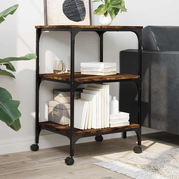 vidaXL Suport imprimantă 3 niveluri, stejar fumuriu, 50x41x75 cm lemn