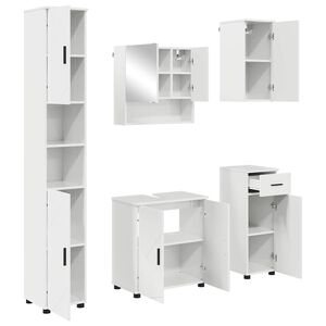 vidaXL Set de mobilier pentru baie cu sertar cu ușă 5 pcs Alb lucios