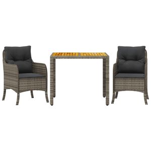 vidaXL Set mobilier de grădină cu perne, 3 piese, gri, poliratan