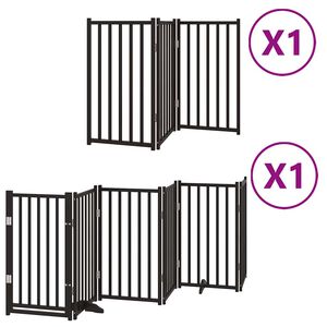 vidaXL Poartă c&acirc;ini pliabilă cu ușă 9 panouri negru, 450 cm, lemn plop