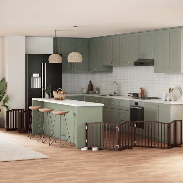 vidaXL Poartă c&acirc;ini pliabilă cu ușă 12 panouri maro 960 cm, lemn plop