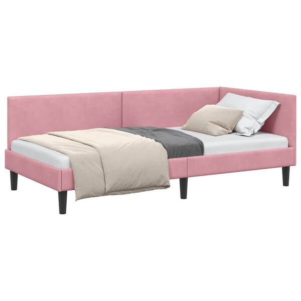 vidaXL Cadru de pat colțar cu headboard Roz 80 cm x 200 cm Catifea