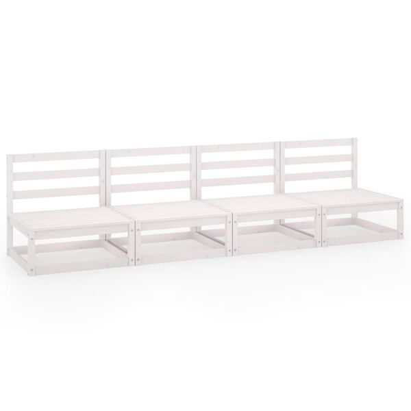 vidaXL Canapea de grădină cu 4 locuri, alb, lemn masiv de pin