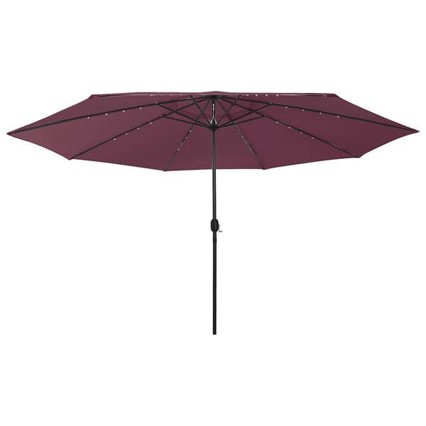 vidaXL Umbrelă de soare de grădină cu LED-uri, roșu bordo, 400 cm