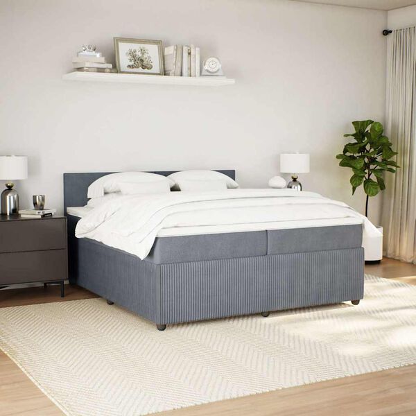 vidaXL Pat box spring cu saltea, gri &icirc;nchis, 200x200 cm, catifea