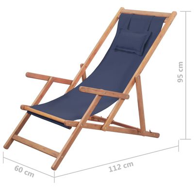 vidaXL Scaun de plajă pliabil, albastru, textil și cadru din lemn