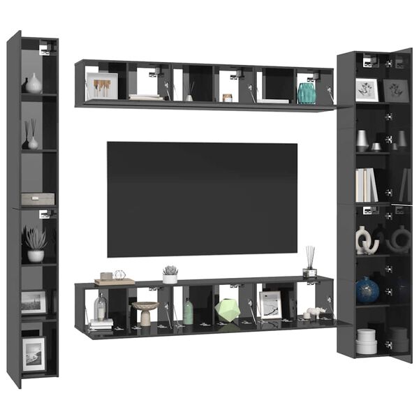 vidaXL Set de dulapuri TV, 6 piese, gri extralucios, lemn prelucrat