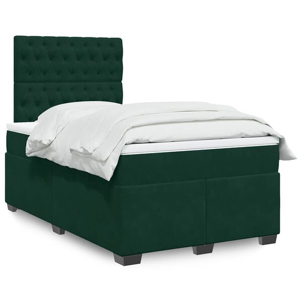 vidaXL Pat box spring cu saltea, verde &icirc;nchis, 120x200 cm, catifea