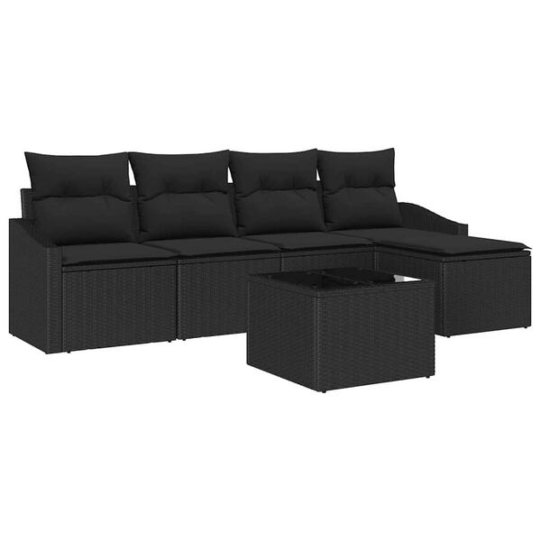 vidaXL Set de canapea cu pernă 6 pcs Negru poliratan