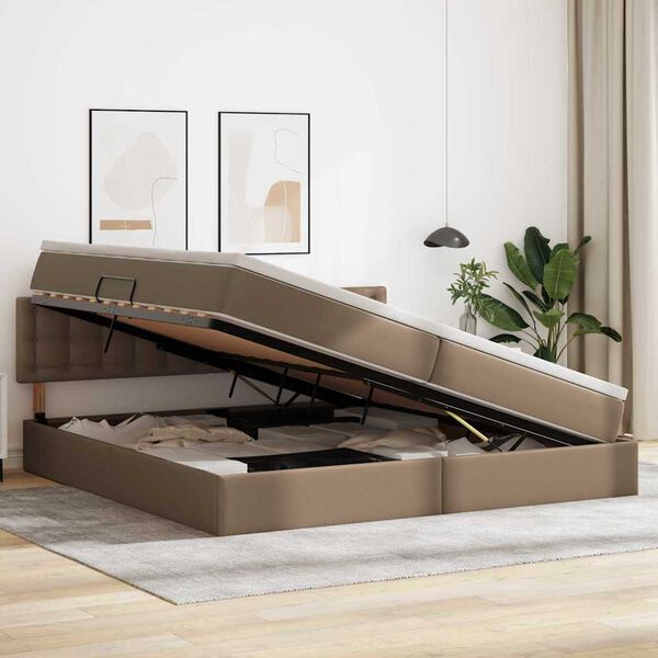 vidaXL Pat cu saltea și spațiu de depozitare Cappuccino 200 x 200 cm