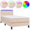 vidaXL Pat cu arcuri, cu saltea și LED, cappuccino 90x200 cm piele eco