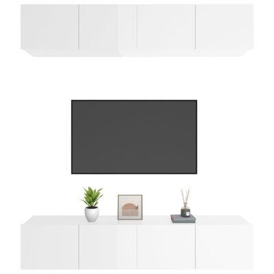 vidaXL Comode TV, 4 buc. alb extralucios, 80x30x30 cm, lemn prelucrat
