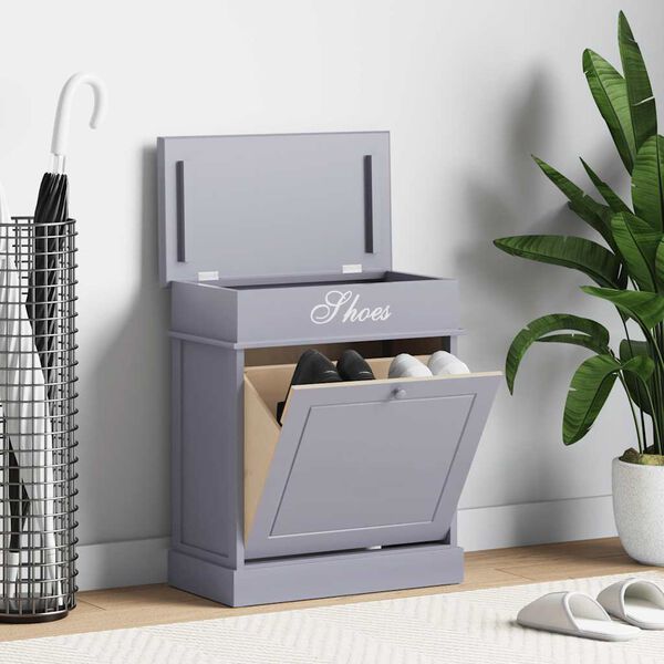 vidaXL Pantofar, gri, 50 x 28 x 58 cm, lemn de paulownia