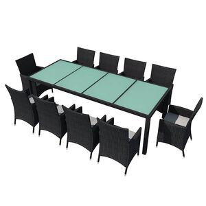 vidaXL Set mobilier de exterior cu perne, 11 piese, negru, poliratan