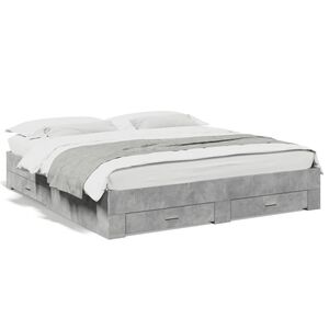 vidaXL Cadru de pat cu sertare gri beton 200x200 cm lemn prelucrat