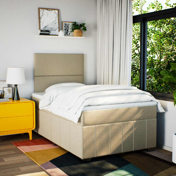 vidaXL Pat box spring cu saltea, crem, 120x200 cm, textil