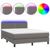 vidaXL Pat cu arcuri, cu saltea & LED, gri, 140x190 cm, piele eco