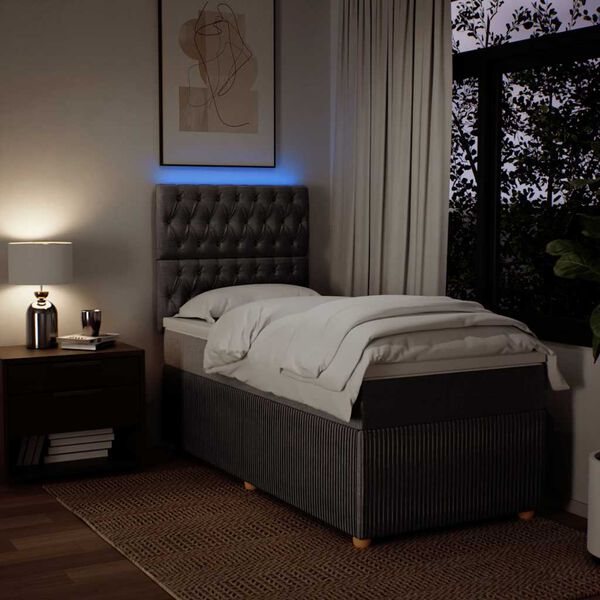 vidaXL Pat box spring cu saltea, gri taupe, 100x200 cm, textil