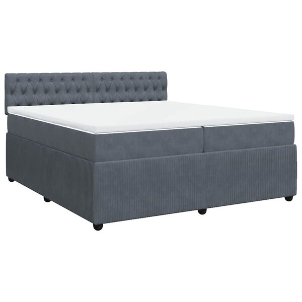 vidaXL Pat box spring cu saltea, gri &icirc;nchis, 200x200 cm, catifea