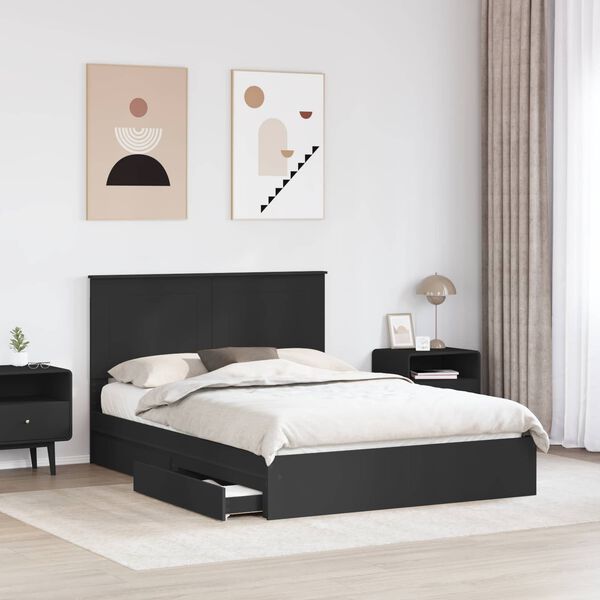 vidaXL Pat cu storage cu headboard Negru 150 x 200 cm Lemn compozit