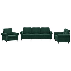 vidaXL Set de canapele cu perne, 3 piese, verde &icirc;nchis, catifea