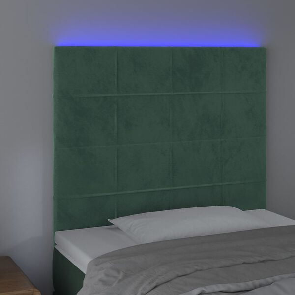 vidaXL Tăblie de pat cu LED, verde &icirc;nchis, 90x5x118/128 cm, catifea