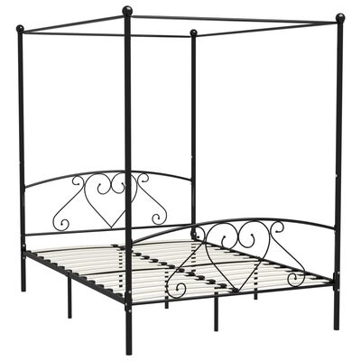 vidaXL Cadru de pat cu baldachin, negru, 160 x 200 cm, metal