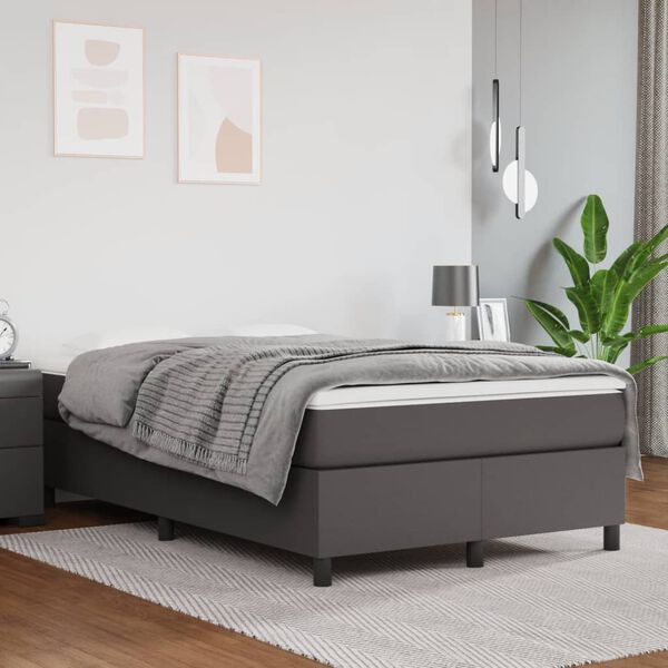 vidaXL Pat box spring cu saltea, gri, 120x190 cm, piele ecologică