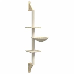 vidaXL Ansamblu pisici de perete cu st&acirc;lp de zg&acirc;riere, crem, 142,5 cm
