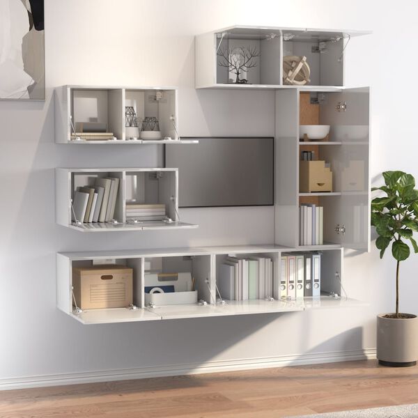 vidaXL Set dulap TV, 6 piese, alb extralucios, lemn prelucrat