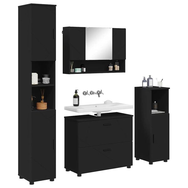 vidaXL Set de mobilier pentru baie 4 pcs Negru Lemn aranjat și metal