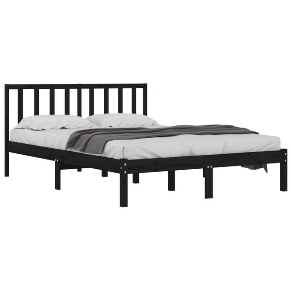 vidaXL Cadru de pat, negru, 140x190 cm, lemn masiv de pin