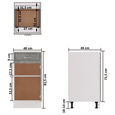 vidaXL Dulap inferior cu sertar, gri beton, 40 x 46 x 81,5 cm, PAL