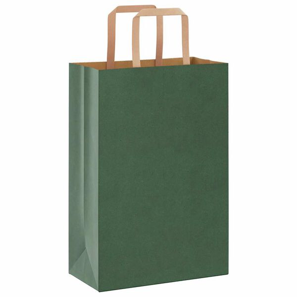 vidaXL Pungi de h&acirc;rtie 250 buc cu m&acirc;nere verde 21x11x31 cm