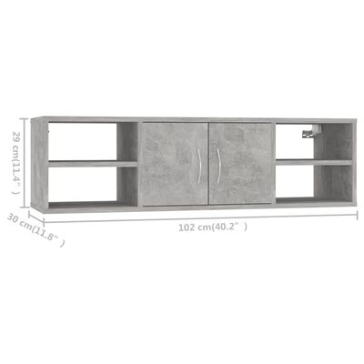 vidaXL Raft de perete, gri beton, 102x30x29 cm, PAL