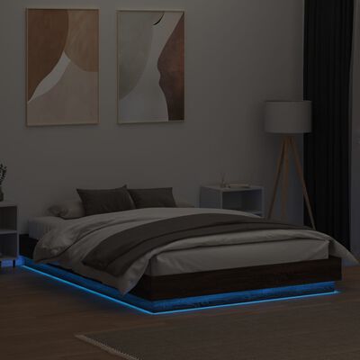 vidaXL Cadru de pat cu lumini LED, stejar maro, 150x200 cm
