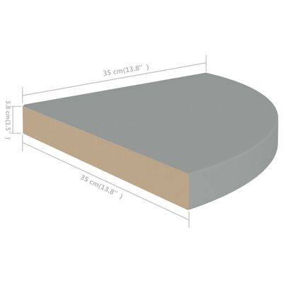 vidaXL Rafturi colț de perete, 2 buc., gri, 35x35x3,8 cm, MDF