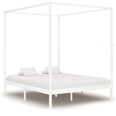 vidaXL Cadru pat cu baldachin, alb,160 x 200 cm, lemn masiv de pin