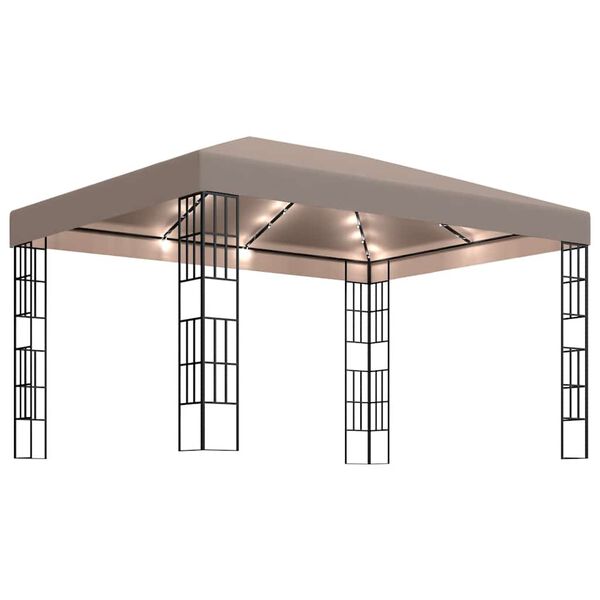 vidaXL Pavilion cu șiruri de lumini LED, gri taupe, 4x3 m