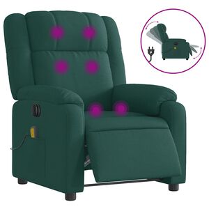 vidaXL Fotoliu electric de masaj rabatabil, verde &icirc;nchis, textil