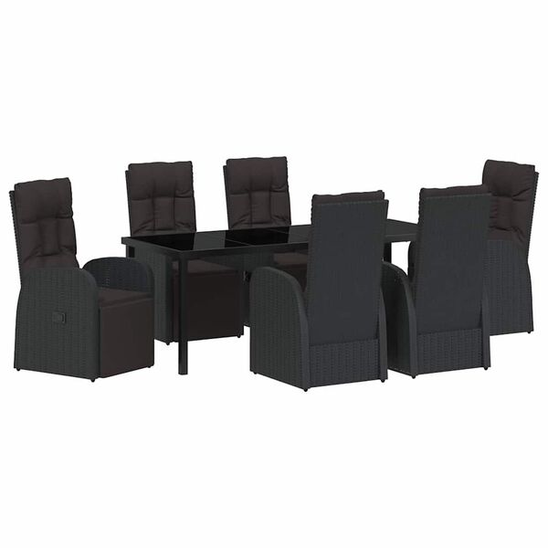 vidaXL Set de masă pentru grădină cu pernă 7 pcs Negru poliratan