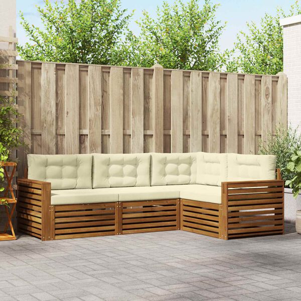 vidaXL Set de canapele de exterior cu pernă 4 pcs Natural și Crem