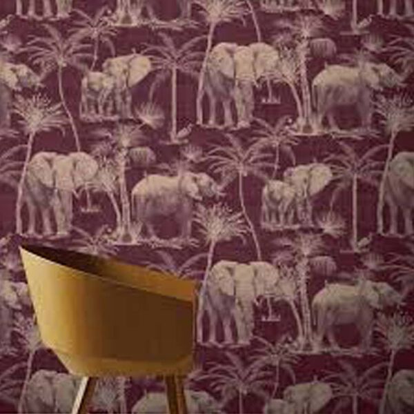 DUTCH WALLCOVERINGS Tapet model cr&acirc;ng cu elefanți, maroniu violet