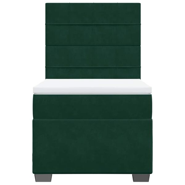 vidaXL Pat box spring cu saltea, verde &icirc;nchis, 100x200 cm, catifea